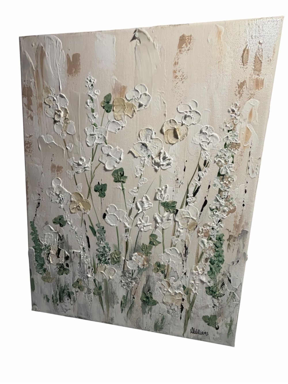 Original Artwork Acrylic on Canvas Wildflowers against Light Textured Background - Picture 2 of 14